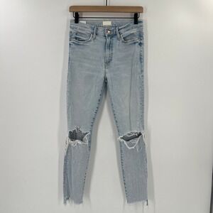 MOTHER Women Size 25 The Stunner Zip Ankle Step Fray Jeans Light Wash Distressed